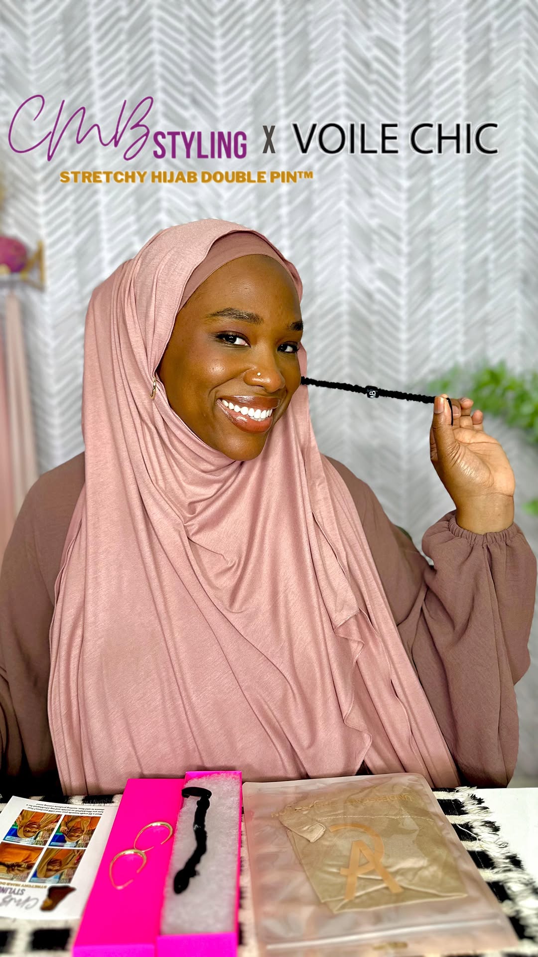 Instagram post by @hakeemahcmb for VOILE CHIC. Caption reads: @doublepinit x @voilechic | Iconic hijab brand....