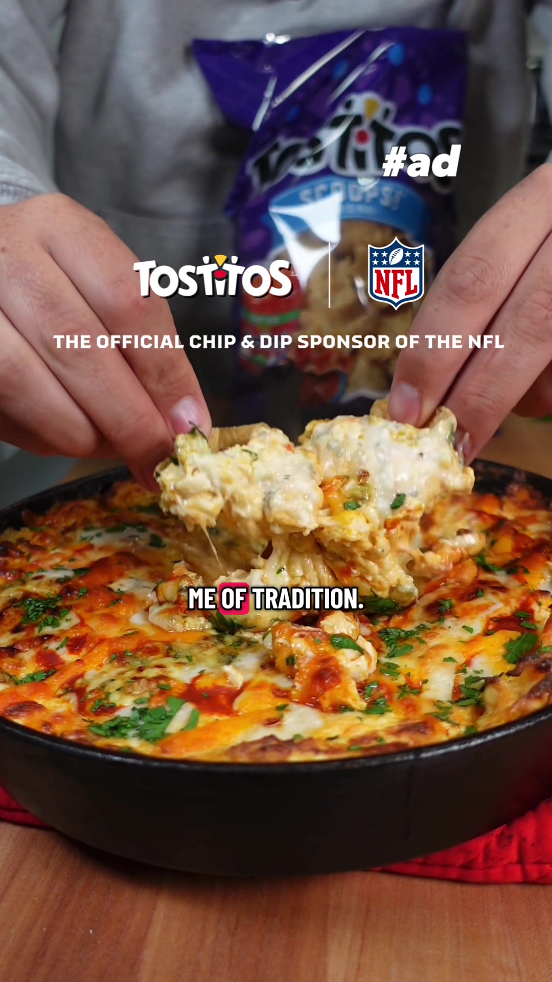 TikTok post by @supchef for Tostitos. Caption reads: #ad Back to football calls for traditions like....