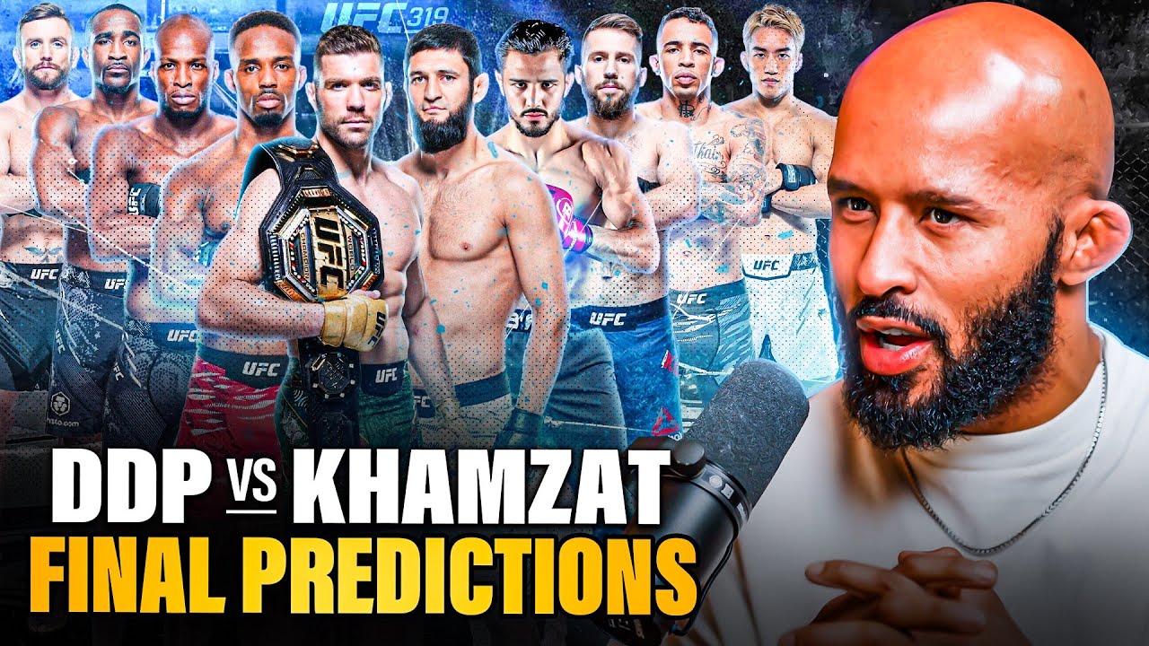 YouTube post by @Mighty15x for 1st Phorm. Caption reads: DDP vs KHAMZAT FINAL PREDICTIONS | WHO WINS DU....