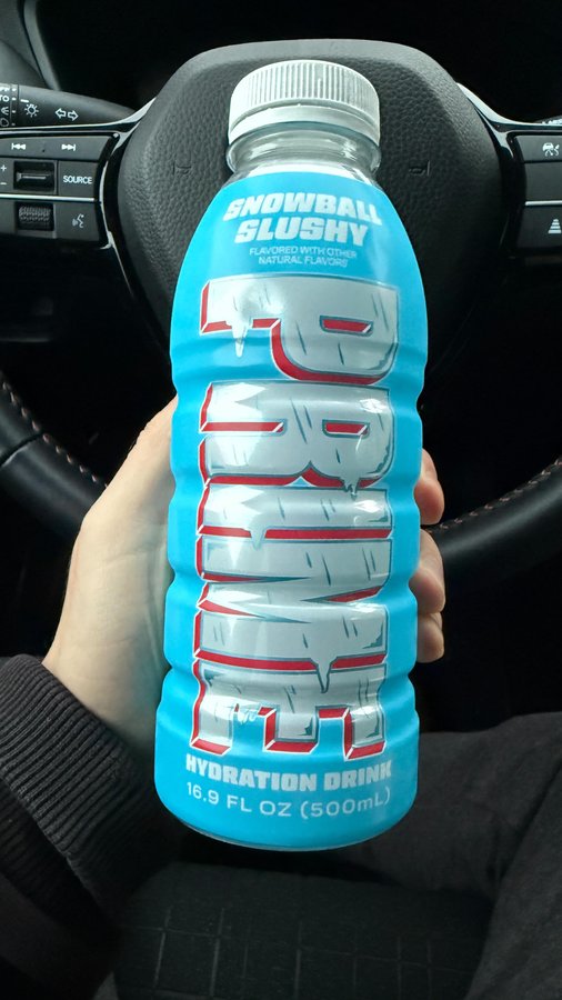 Instagram post by @markie_devo for DrinkPrime. Caption reads: New Prime Snowball Slushy❄️🥤

🛒Find it at major....