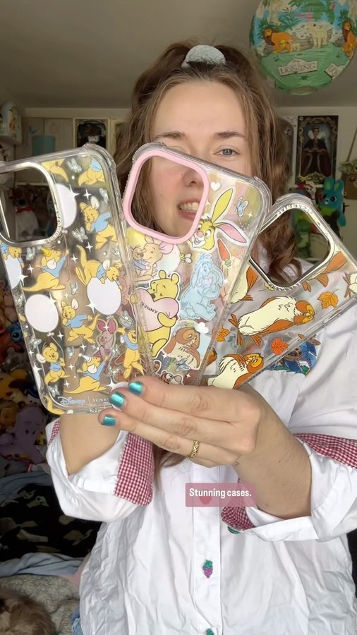 Instagram post by @elz.smart for Skinnydip London. Caption reads: gifted ad• ✨ NEW Disney Winnie the Pooh phone....