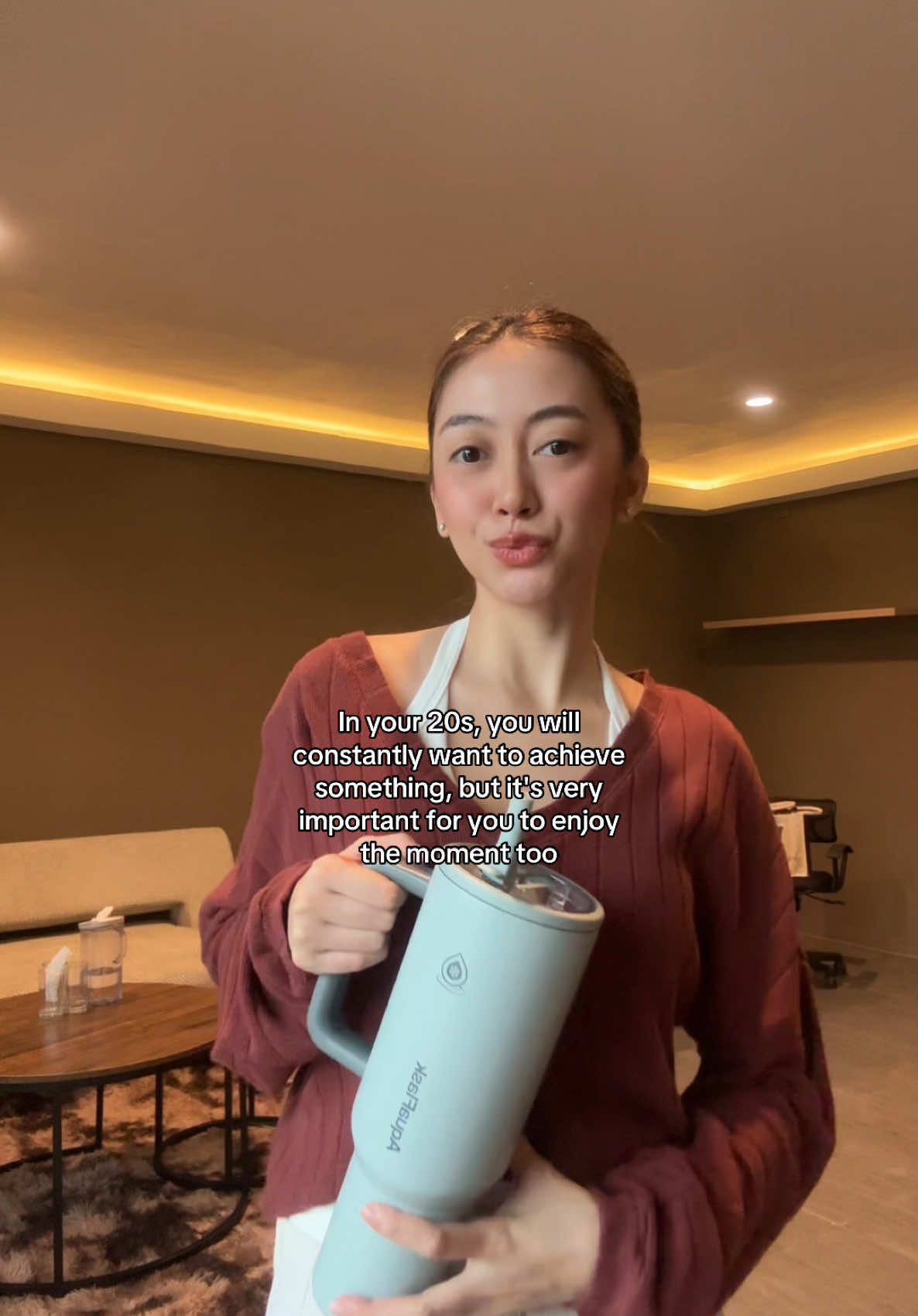 TikTok post by @avamrnda for AquaFlask. Caption reads: Work life balance ⭐️ @AquaFlask Philippines....