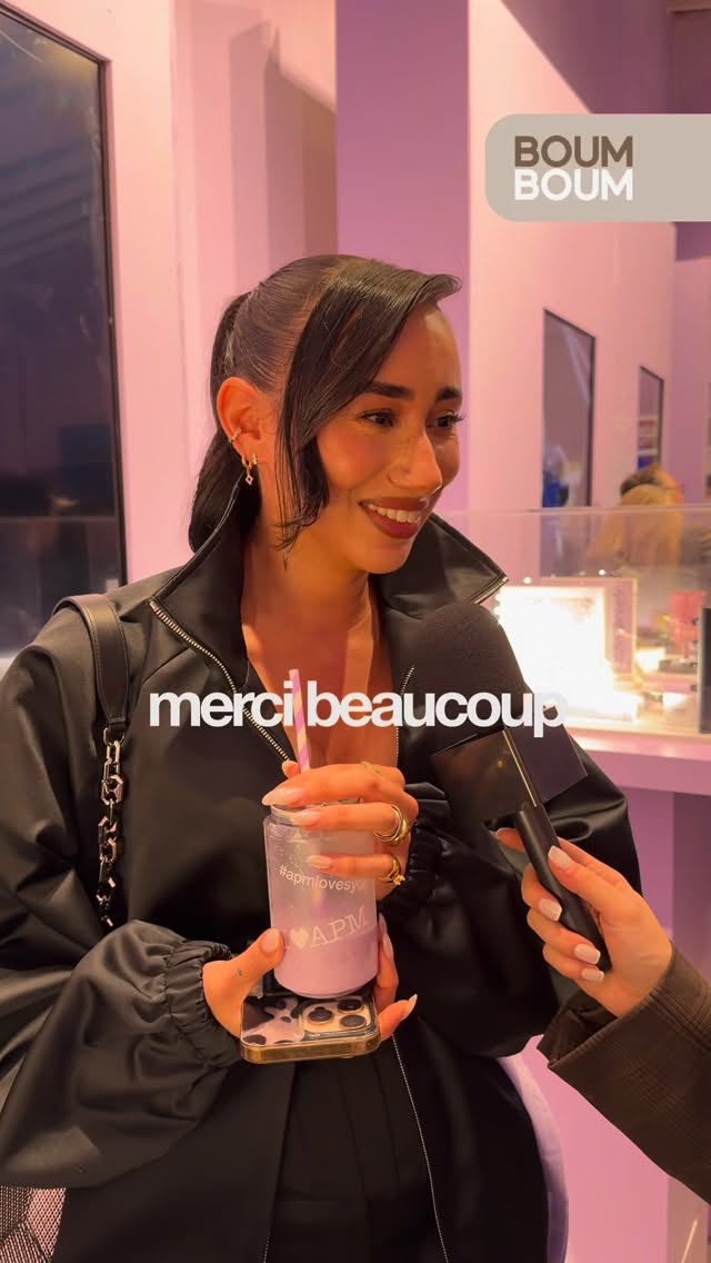 Instagram post by @boumboumpodcast for APM Monaco. Caption reads: @shanabachh au pop-up @apmmonaco 💜 #apmmonaco....