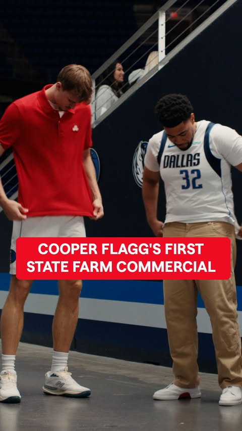 Instagram post by @cooper_flagg for State Farm. Caption reads: You never forget your first State Farm commercial....