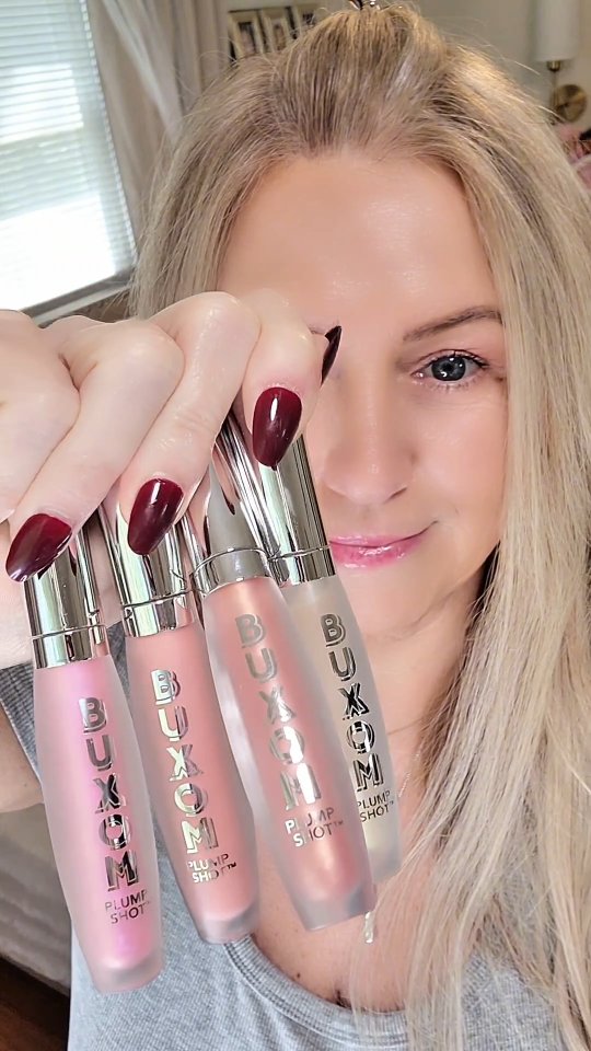 Instagram post by @beautybybev101 for Buxom Cosmetics. Caption reads: Get ready to pucker up with the BUXOM Plump Shot....