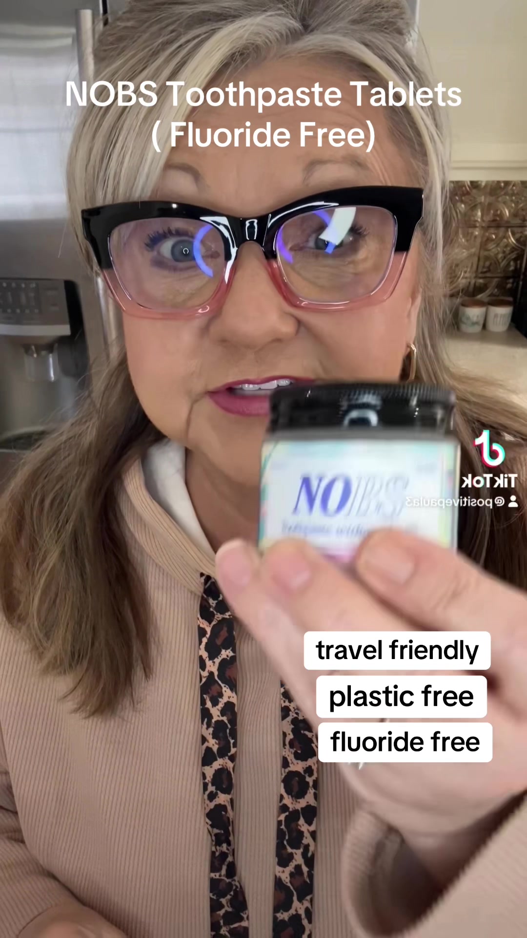 TikTok post by @positivepaula3 for No BS Toothpaste. Caption reads: @nobstoothpaste @NOBS Routines Great way to travel....