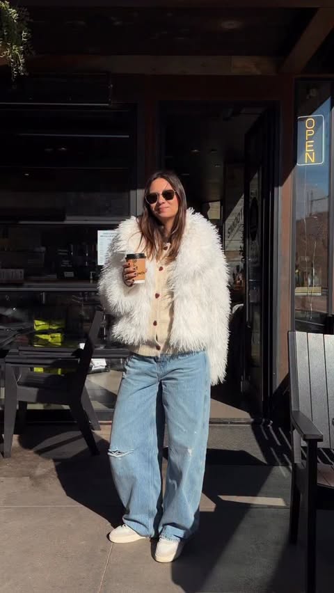 Instagram post by @alena___ermakova for Hudson Jeans. Caption reads: [...] coffee, cold air, and the dreamiest....