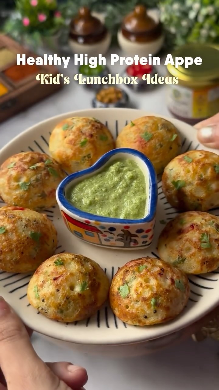 Instagram post by @foodie_gujarati11 for Akshayakalpa Organic. Caption reads: Healthy High Protein Appe | Kid’s Lunchbox Ideas....