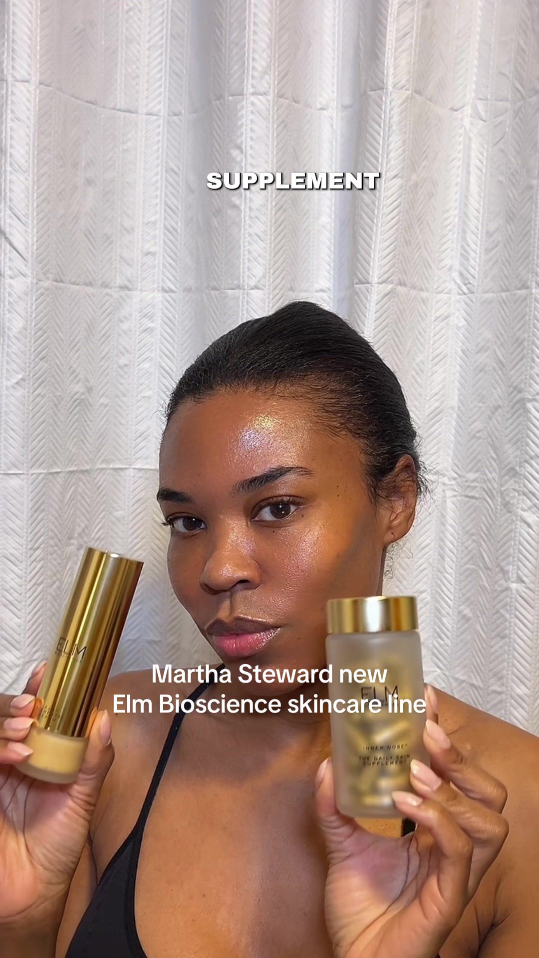 TikTok post by @dallassocialbutterfly for Elm Biosciences. Caption reads: [...] skincare line by Martha Steward. @Elm....