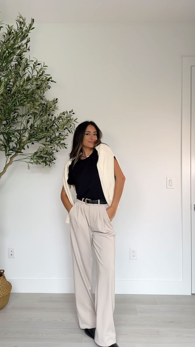 Instagram post by @bynicolevoz for Cuts Clothing. Caption reads: The perf biz casual comfy look 🤍 @cutswomen....