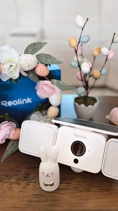 Instagram post by @thesunshinestatemom for Reolink. Caption reads: [...] when home feels safe this Easter 🌸🐣✨....