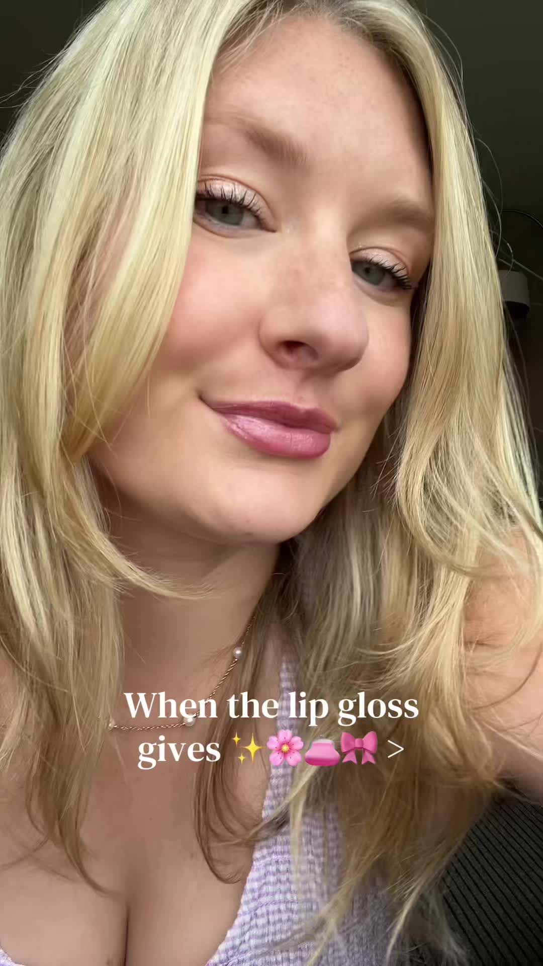 TikTok post by @asmrkatiee for Glam Story. Caption reads: Loveee me some @Glamstory Global lip gloss! 💗🎀🤭....
