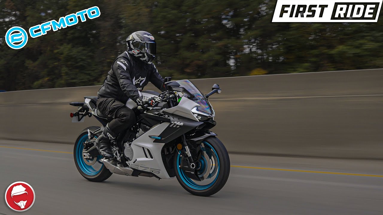 YouTube post by @chaseontwowheels for Flying Eyes Optics. Caption reads: 2025 CFMOTO 675 SS | First Ride.