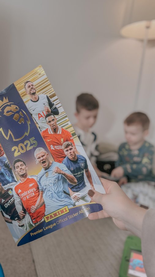 Instagram post by @aimee_andtheboys for Netmums. Caption reads: The boys have started collecting the 2025 Panini....