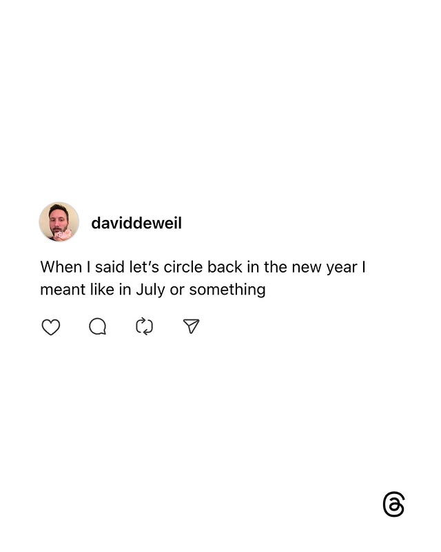 Instagram post by @threads for Instagram for Business. Caption reads: New year, still circling back 🫠.