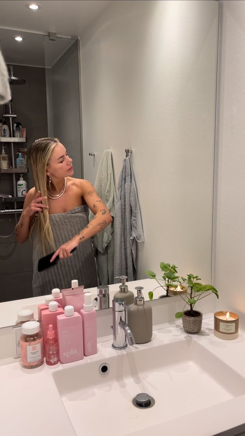 Instagram post by @annesofiekrab for Hairlust. Caption reads: [...] hårrutine med ‘Split Fix’ serien fra....