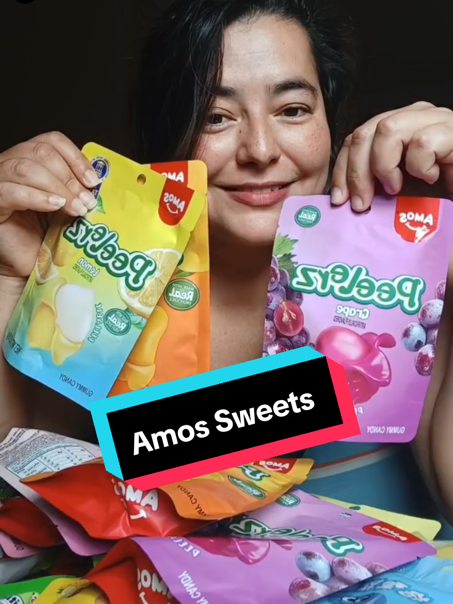 TikTok post by @sindyrivas18 for Amos Sweets. Caption reads: @Amos Sweets #gummycandy #gummy #peelablegummy....