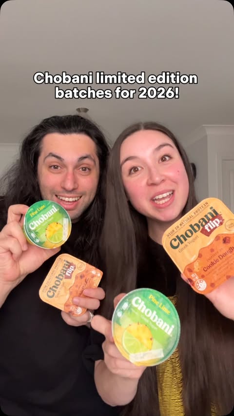 Instagram post by @thefoodinbox for Chobani. Caption reads: Trying Chobani’s 2026 limited batches - and they....