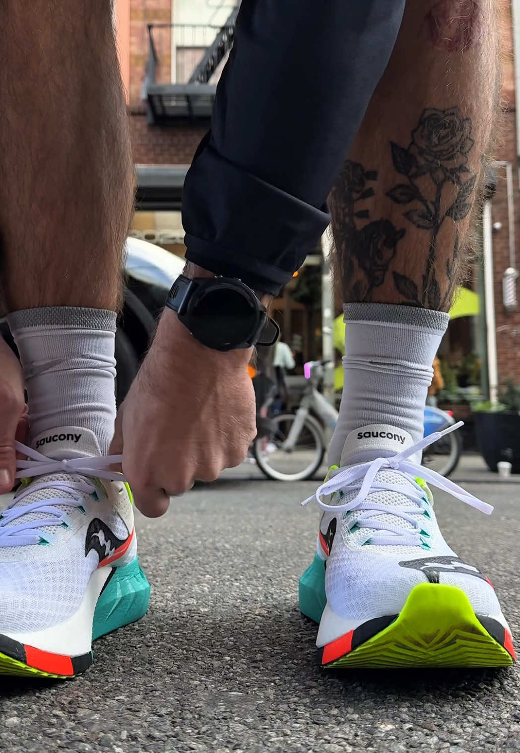 TikTok post by @ryanhartsig for Saucony. Caption reads: Went sicko mode on the mac&cheese at the Run As....