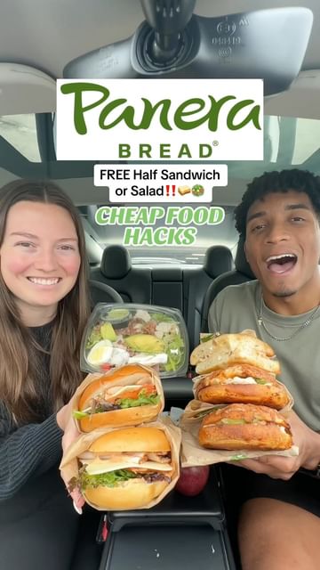 Instagram post by @nateandsaraheats for Panera Bread. Caption reads: #PaneraPartner FREE HALF SANDWICH OR SALAD on....