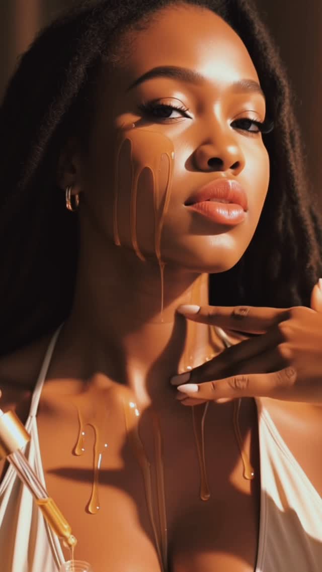 Instagram post by @beautybyqueenisha for Vivienne Hu. Caption reads: ✨ Every Drop! Your Skin is the First Contract You....