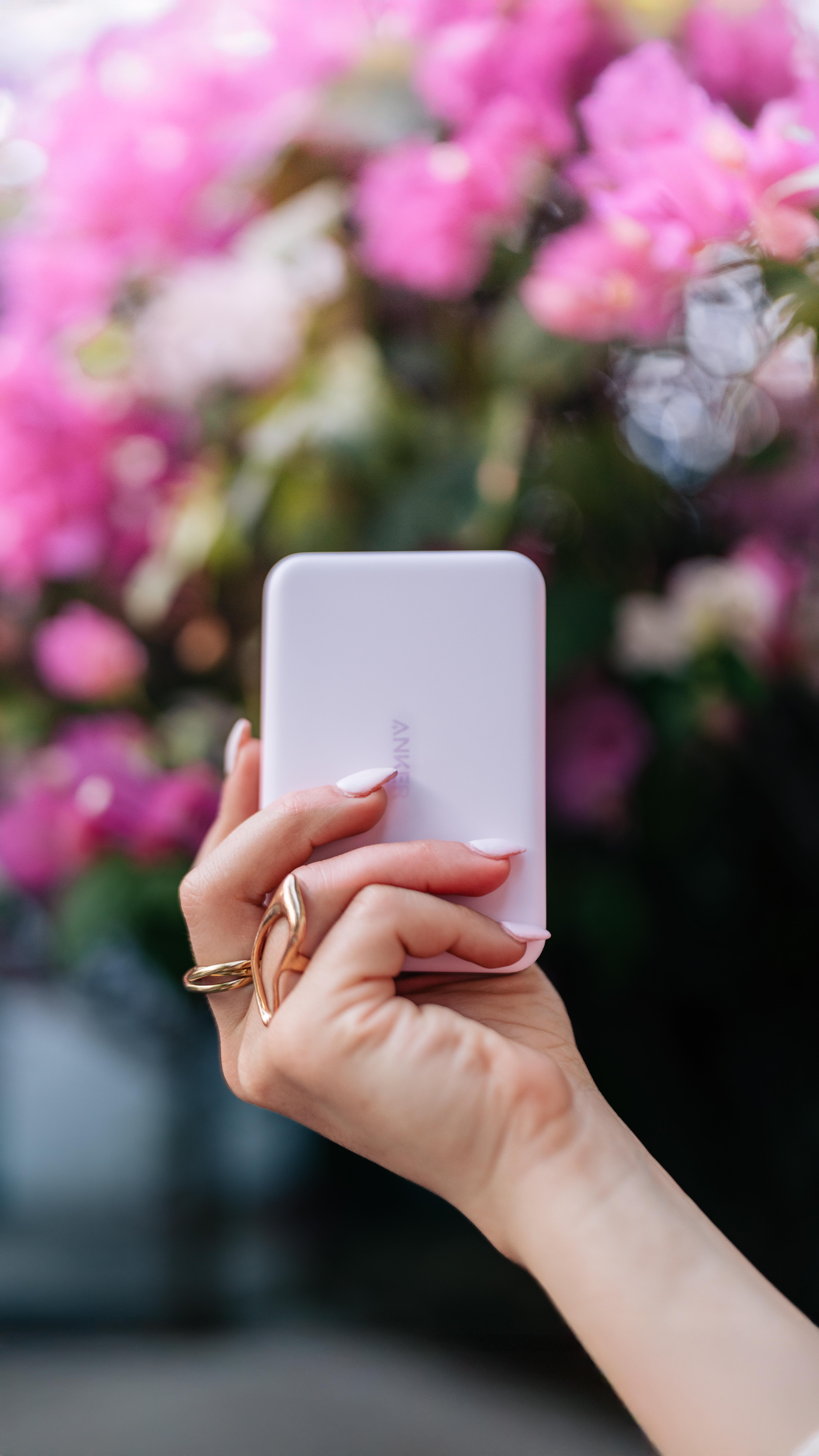 Instagram post by @karlieplace for AnkerMake. Caption reads: How stinkin’ CUTE is this portable Charger?! 🌸....