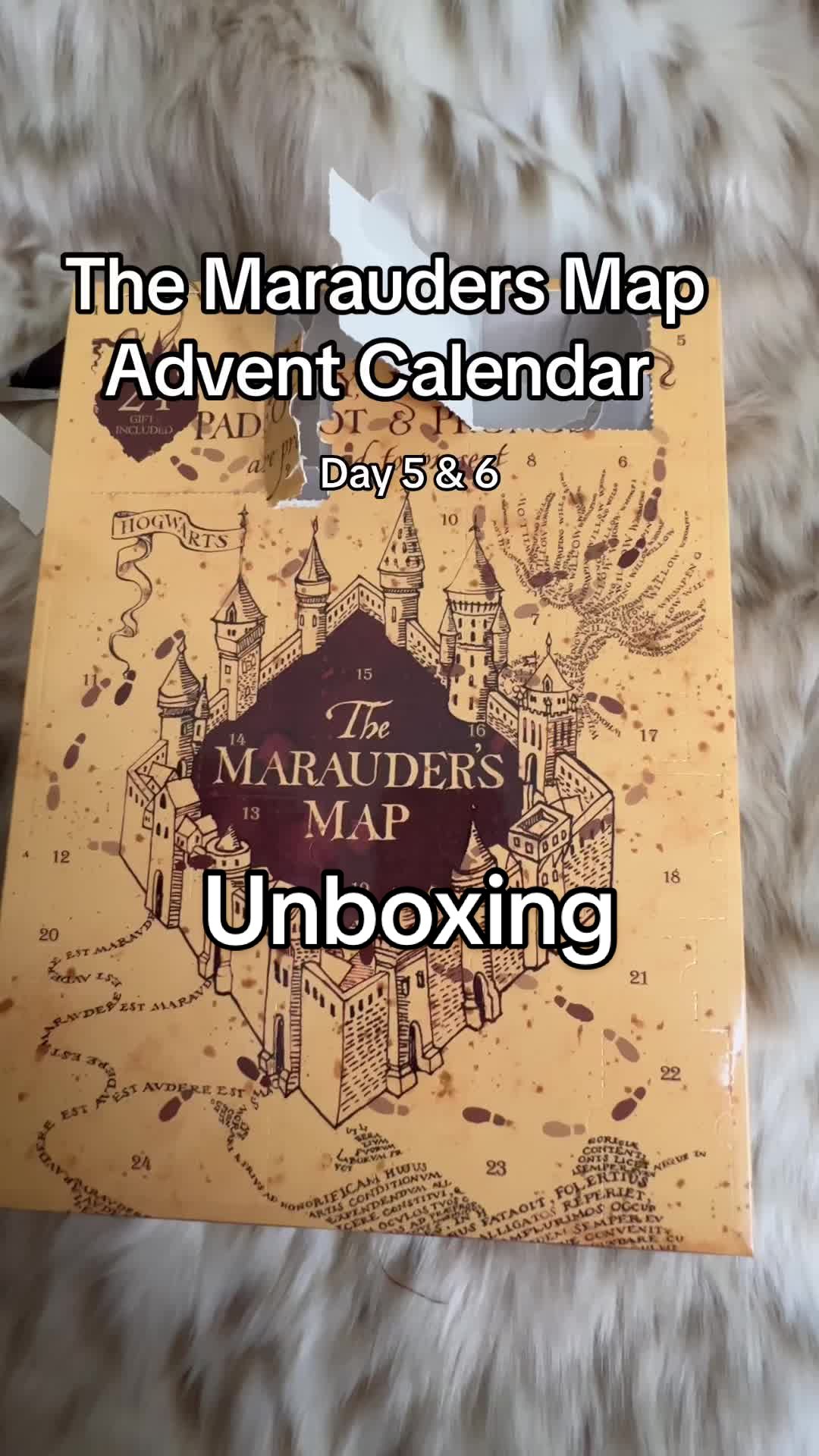 TikTok post by @wizardingworldaddict for Cinereplicas. Caption reads: The Marauders map advent calendar unboxing.....
