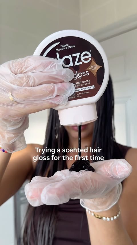Instagram post by @amberrosepeake for Glaze Hair. Caption reads: [...] AD #hairgloss #hairhacks #healthyhair....