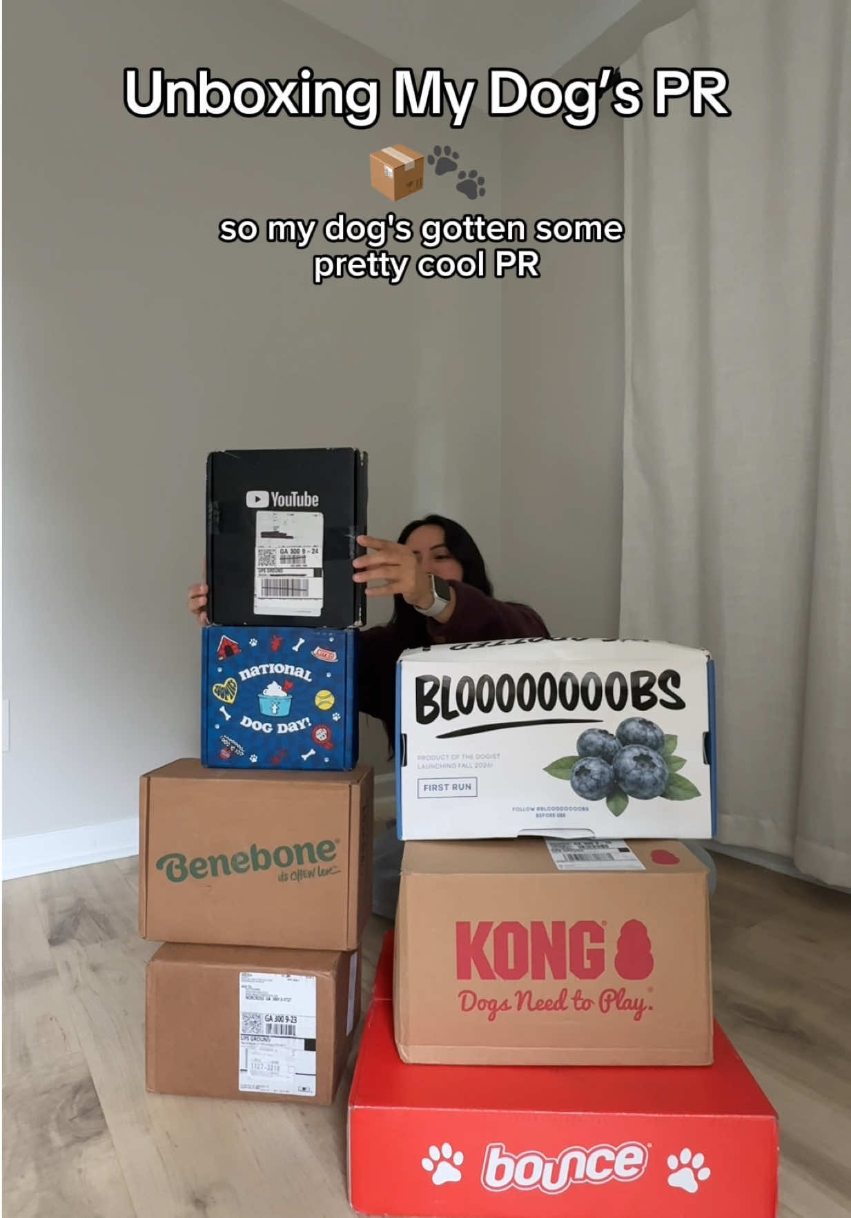 TikTok post by @ryderthedal for Benebone. Caption reads: Unboxing my dog’s PR! @Alani Nutrition @Benebone....