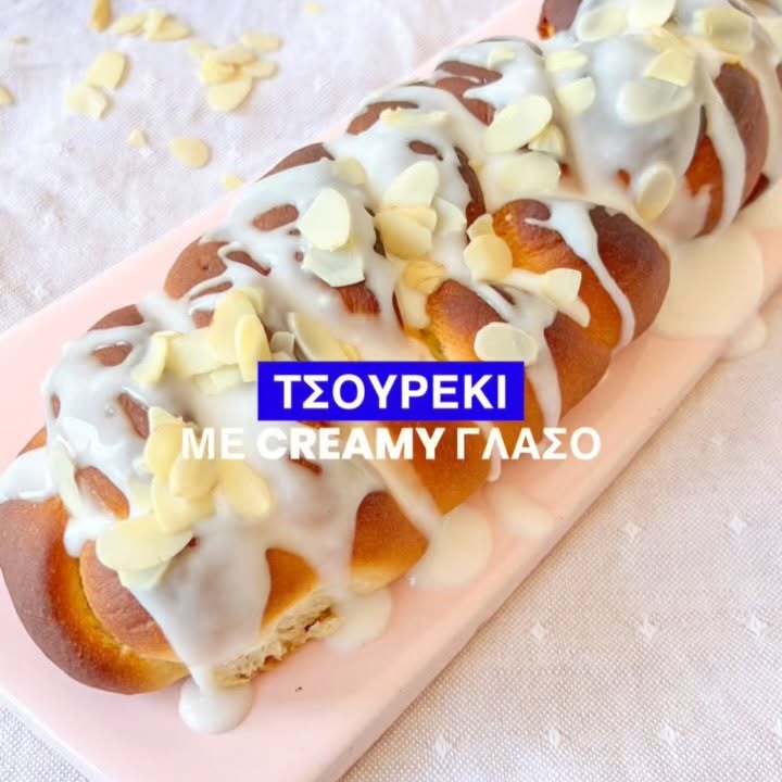 Instagram post by @krystaparamithi for Violife Foods. Caption reads: #Ad ✨Tσουρέκι με creamy γλάσο – για εμάς που το....