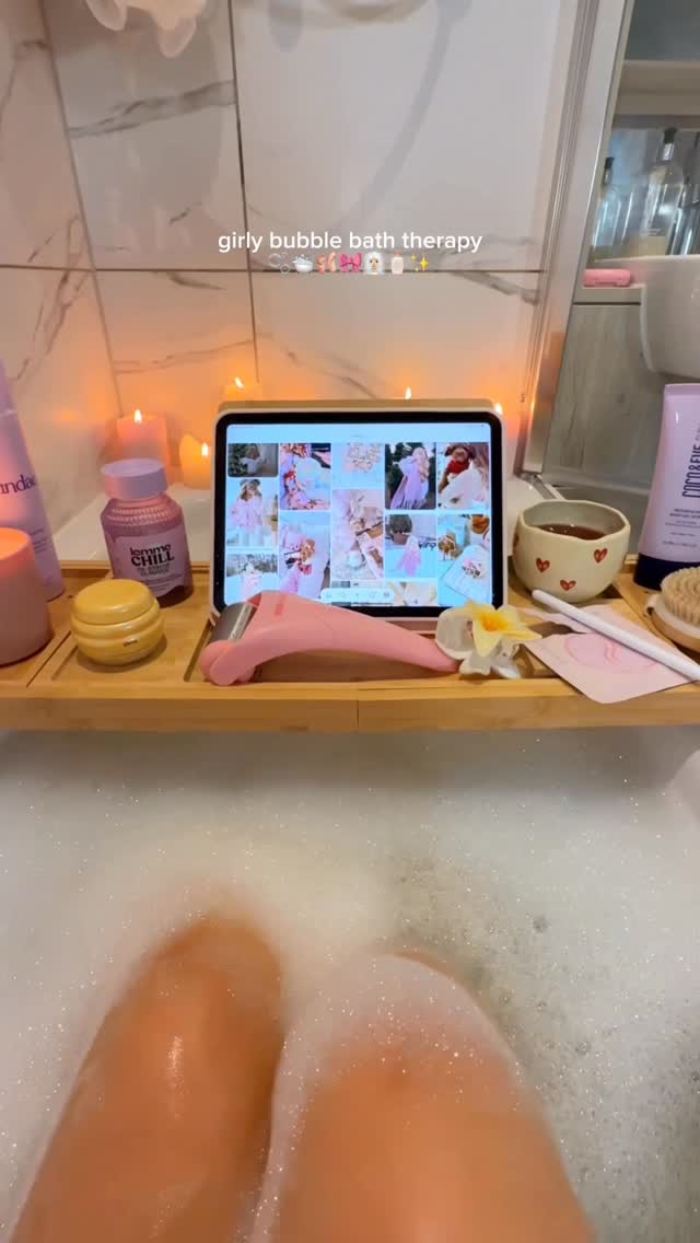 Instagram post by @byemmaleah for Lemme. Caption reads: girly bubble bath therapy 🫧🛁🩰🎀🧖🏼‍♀️🧴✨

my....