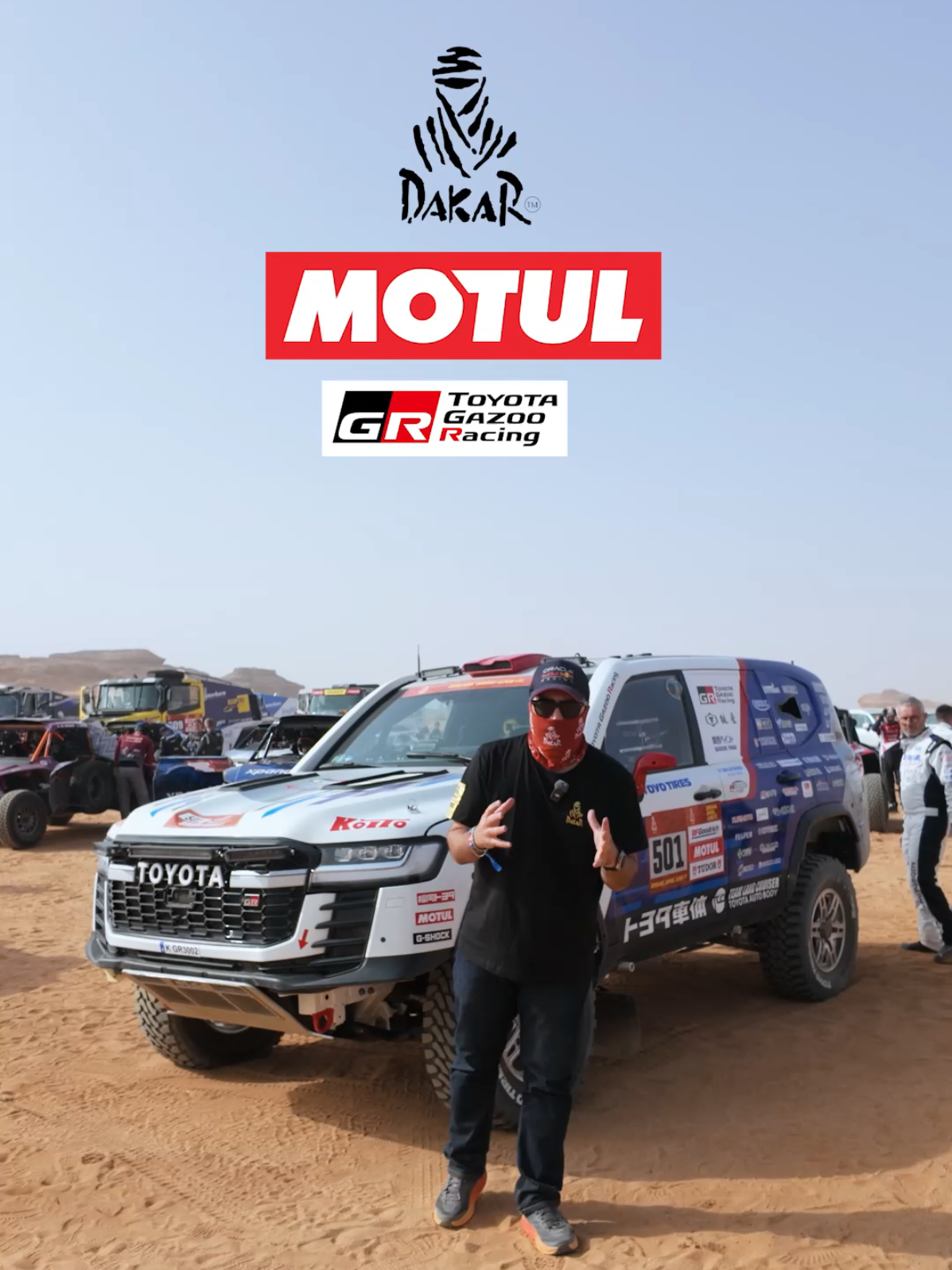 TikTok post by @omercarreviews for Motul. Caption reads: Land cruiser GrR uses Motul oil @MOTUL  Toyo Tires....