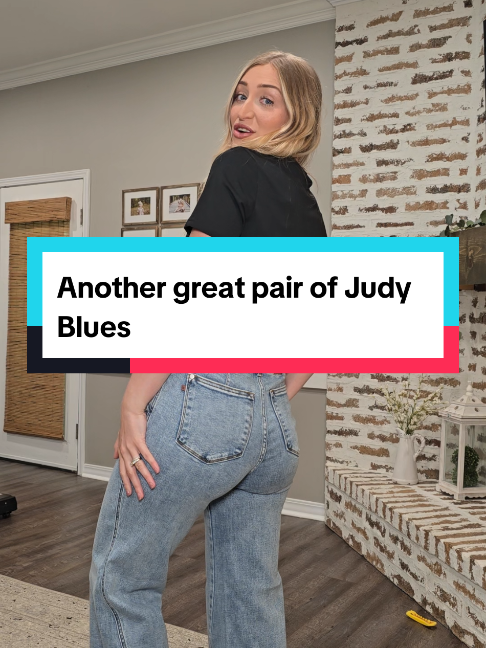 TikTok post by @hannahshealthyfit for Freckled Poppy. Caption reads: Judy Blue jeans! I sized down 1 size in these.....