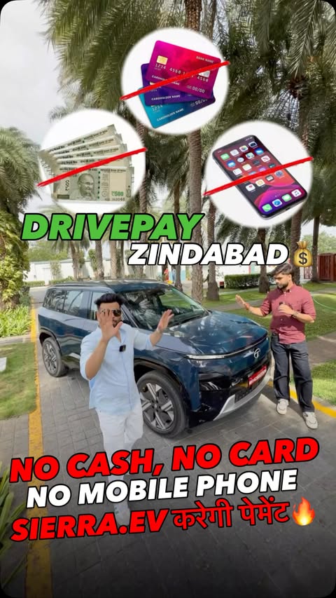 Instagram post by @autojournal_india for TATA.ev. Caption reads: “पूरे दिन की PAYMENT🔥SIERRA.EV DRIVEPAY से♥️” ना....