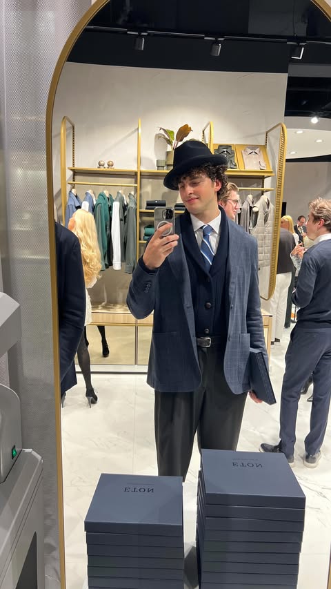 Instagram post by @julianandluka for Eton Shirts. Caption reads: [...] | Get ready with us for a night with....