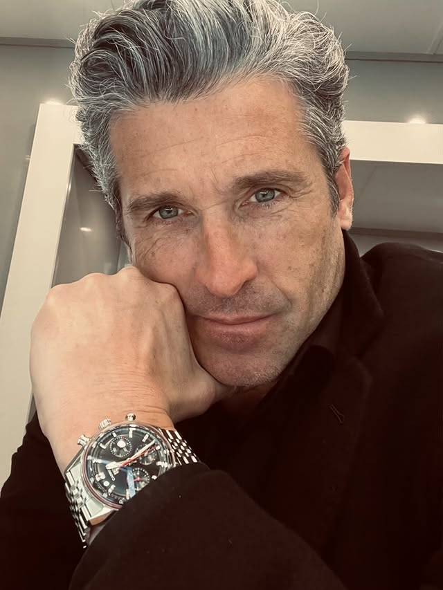 Instagram post by @patrickdempsey for TAG Heuer. Caption reads: Enjoying the new TAG Heuer Carrera Chronograph — a....