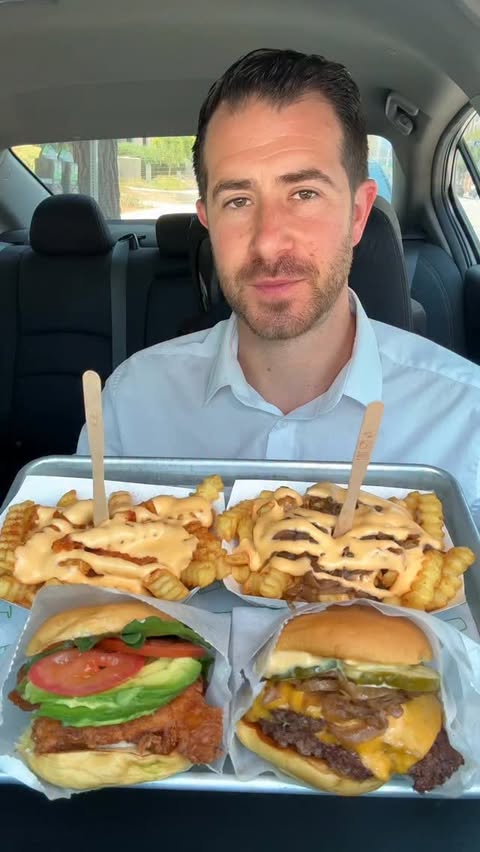 Instagram post by @1hourlunchbreak for Shake Shack. Caption reads: NEW West Coast Menu at @shakeshack....