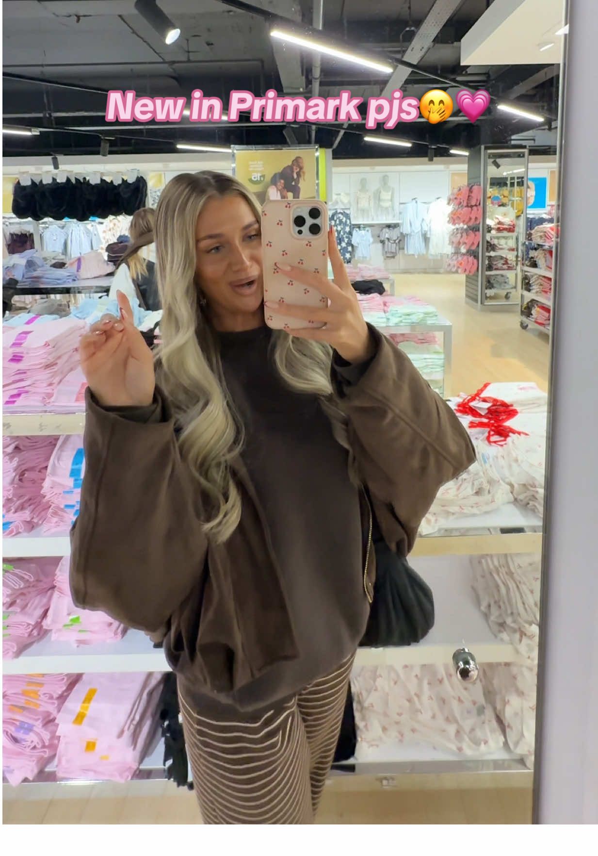 TikTok post by @amyblann for Primark. Caption reads: @Primark new in pyjamas for spring are [...].