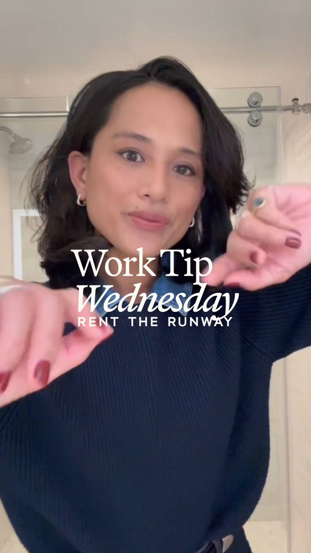 Instagram post by @jeanelleteves for Rent the Runway. Caption reads: Welcome to Work Tip Wednesday with @jeanelleteves,....