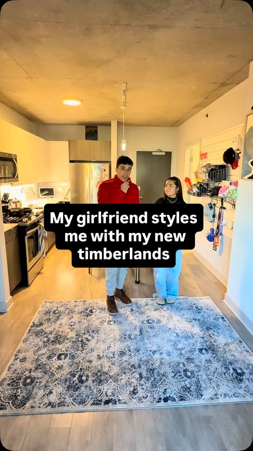 Instagram post by @andrewsdailyday for Timberland. Caption reads: My girlfriend styled me for winter with my new....