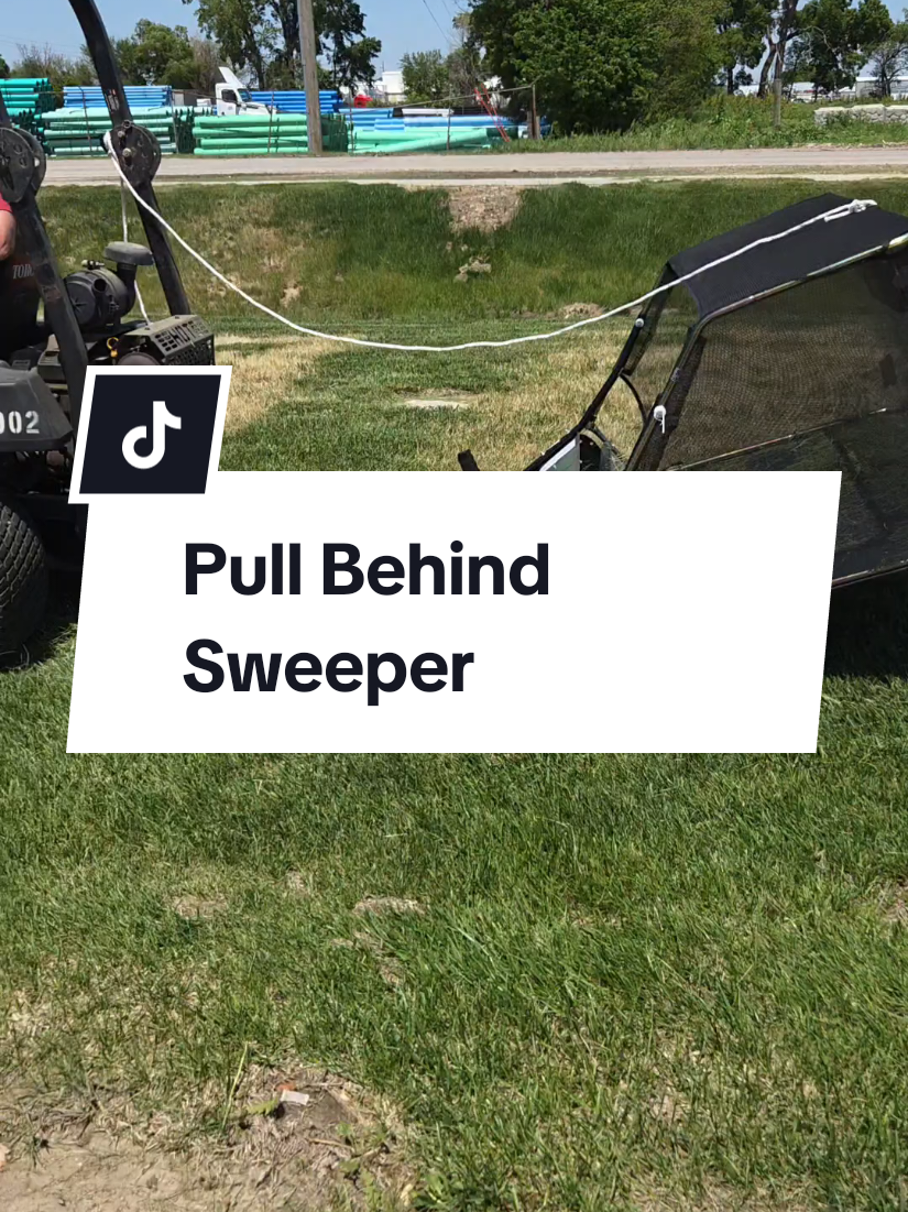 TikTok post by @tooladvisor for VEVOR US. Caption reads: VEVOR 52 in Tow Behind Lawn Sweeper, 26 cu.ft.....