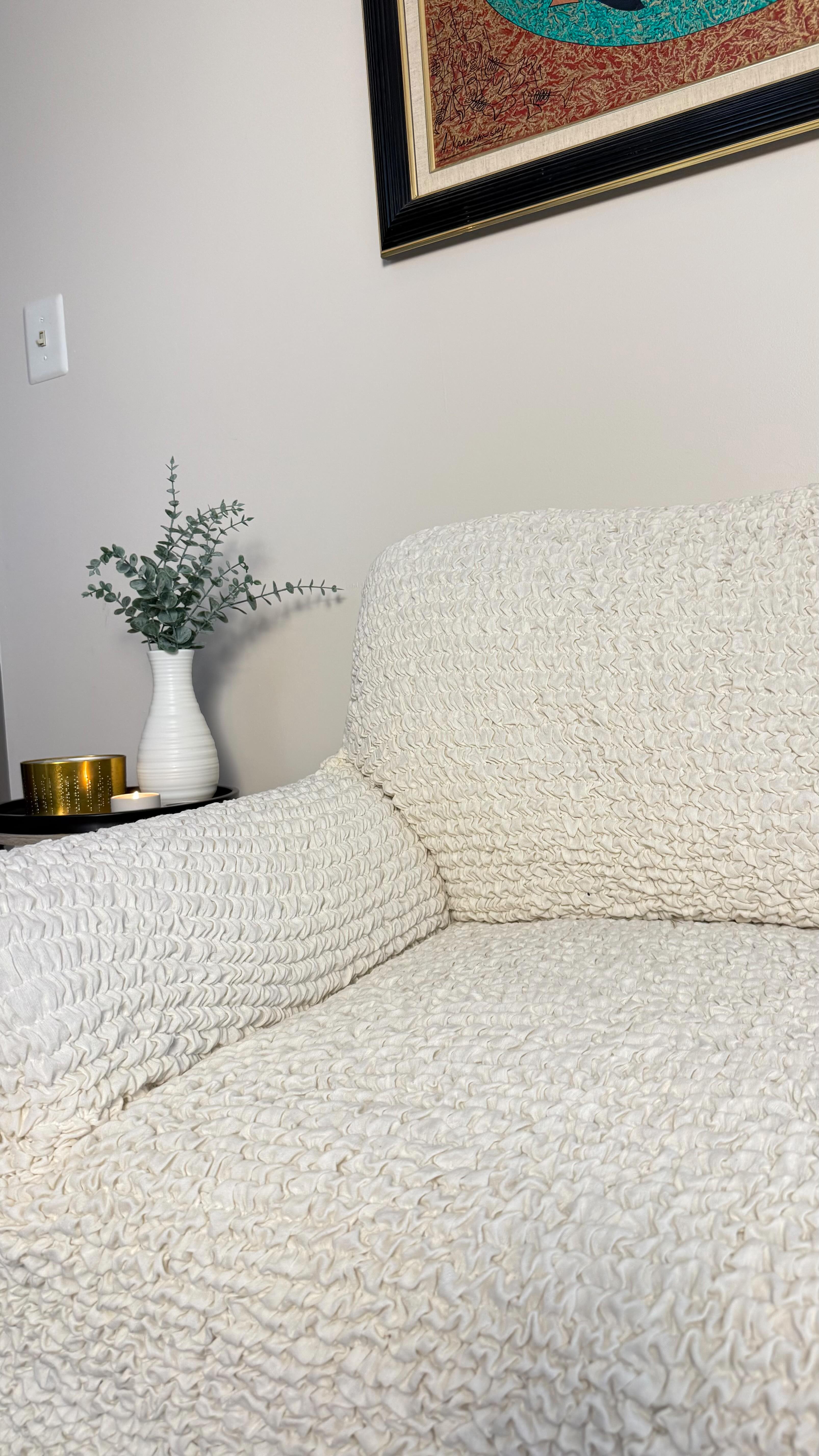 Instagram post by @dr.lyubov_tsaryk for Mamma Mia Covers. Caption reads: [...] on — this L-shaped slipcover from....