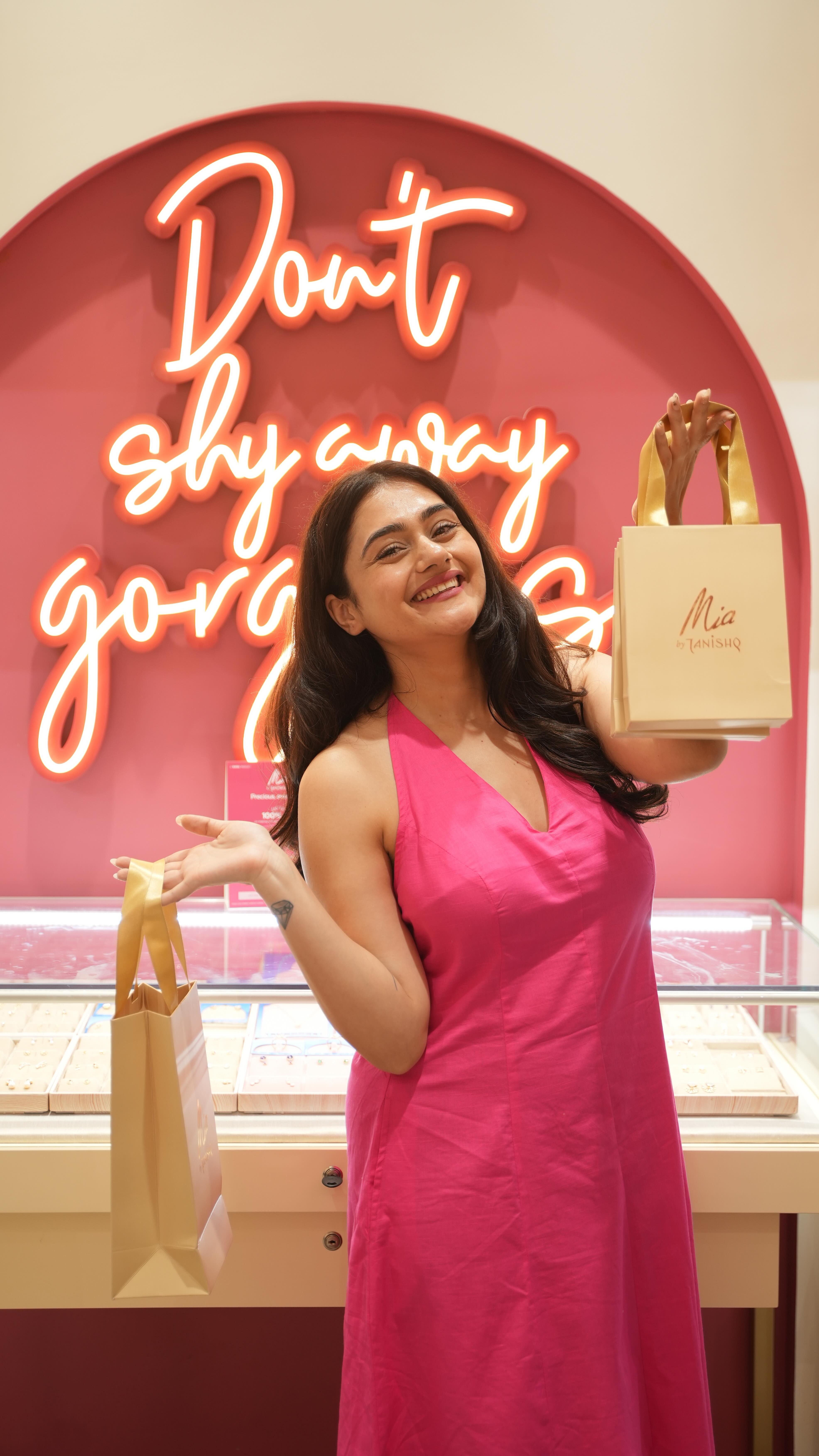 Instagram post by @madhulika_joshi for Mia by Tanishq. Caption reads: A trip to the beautiful Mia by Tanishq store in....