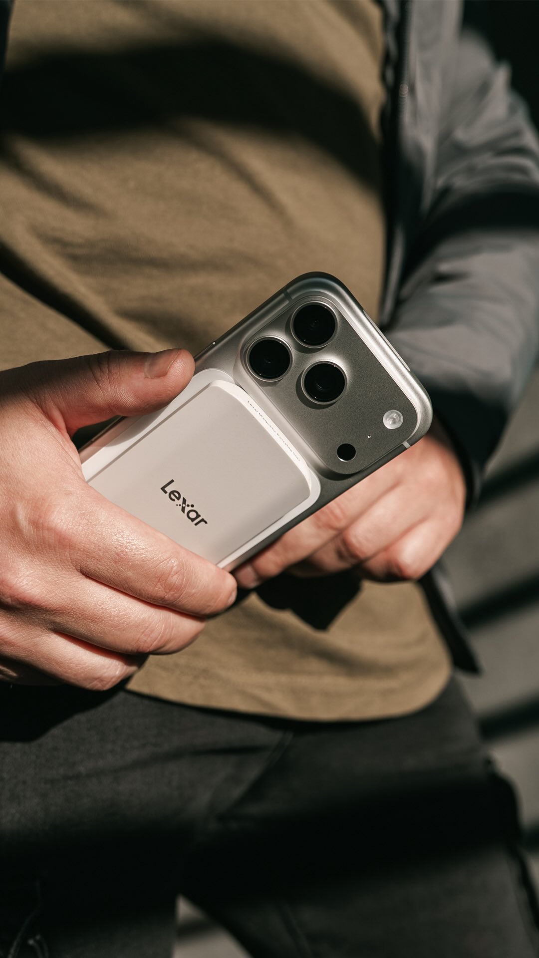 Instagram post by @leezavitz for Lexar. Caption reads: Recording in ProRes Raw on iPhone 17 pro requires....