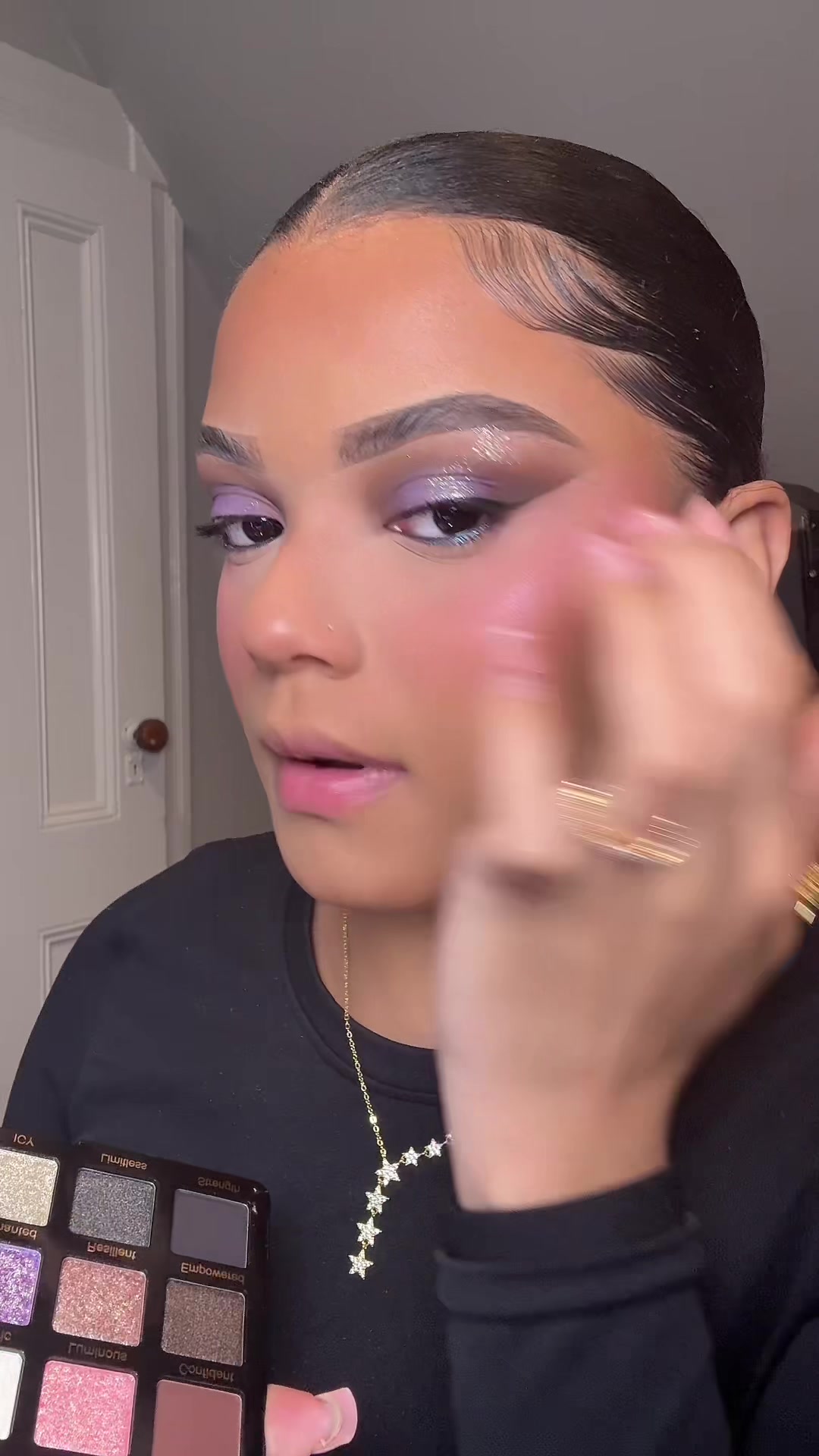 TikTok post by @xoxo.mell for Adriana Nichole Cosmetics. Caption reads: [...] the colors in this palette @Adriana Nichole....