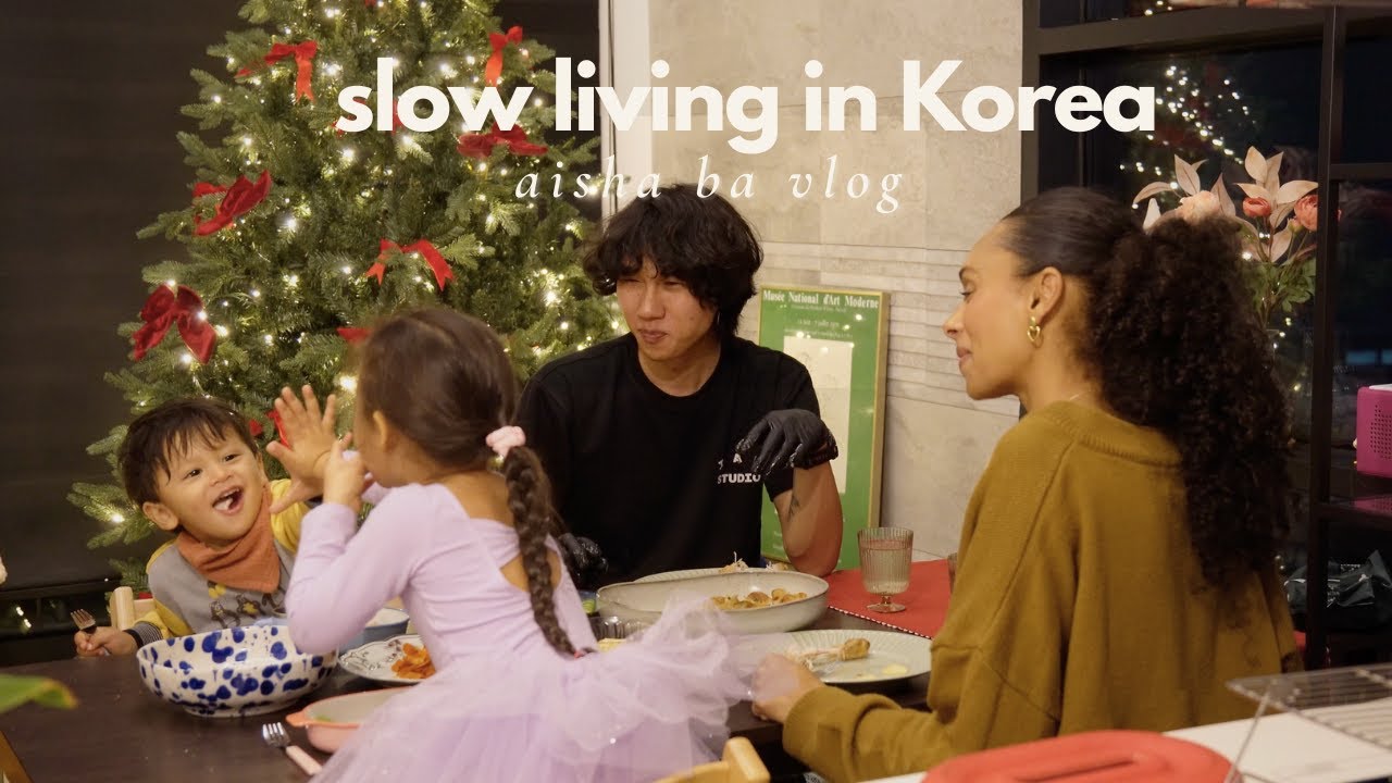YouTube post by @AishaBa for Wishtrend. Caption reads: Slow Living in Korea | First Snow, Cozy Winter....