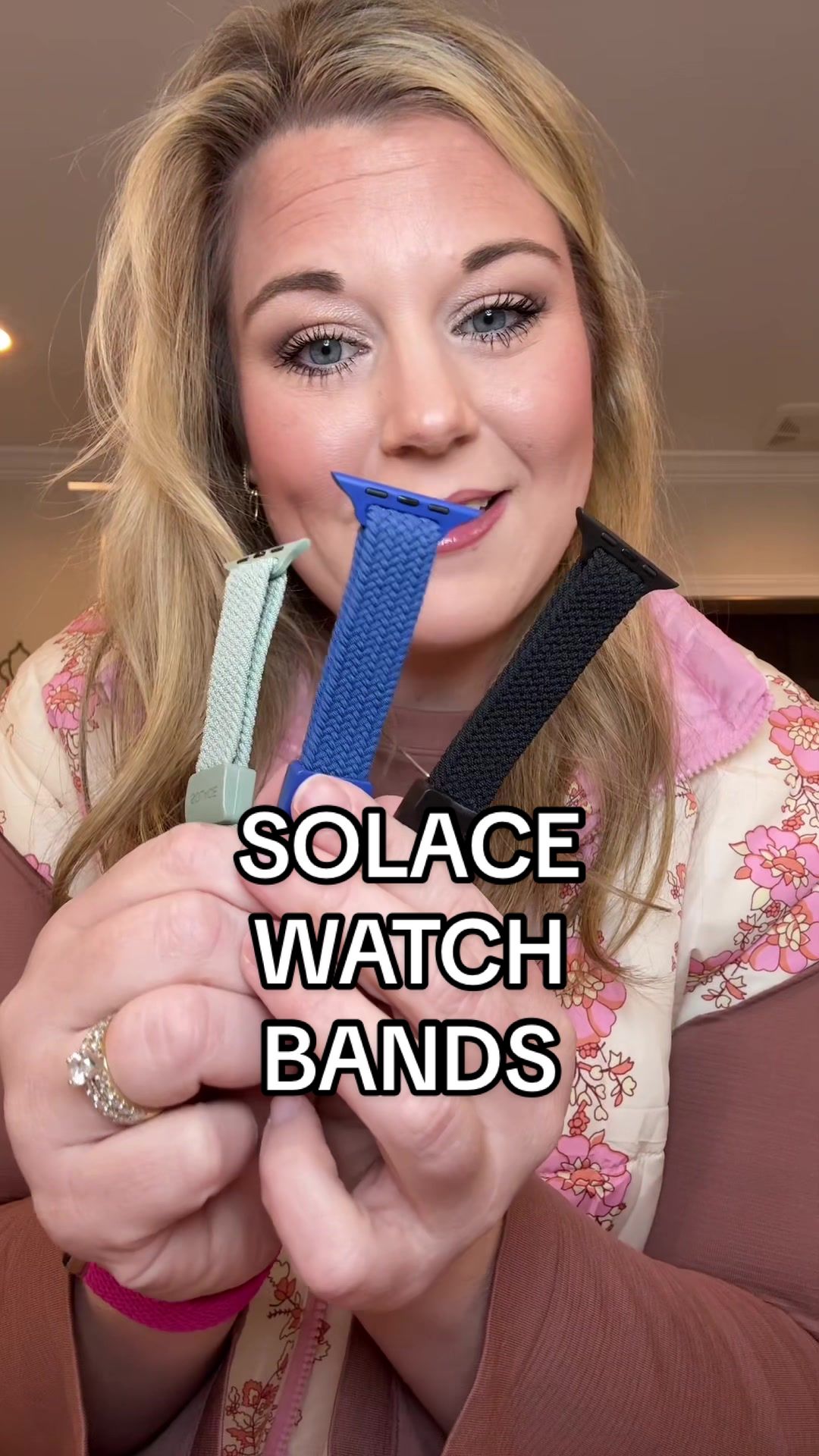 TikTok post by @karriebethkent for Solace Bands. Caption reads: Sleek, comfy, and actually easy to keep clean ⌚️✨....