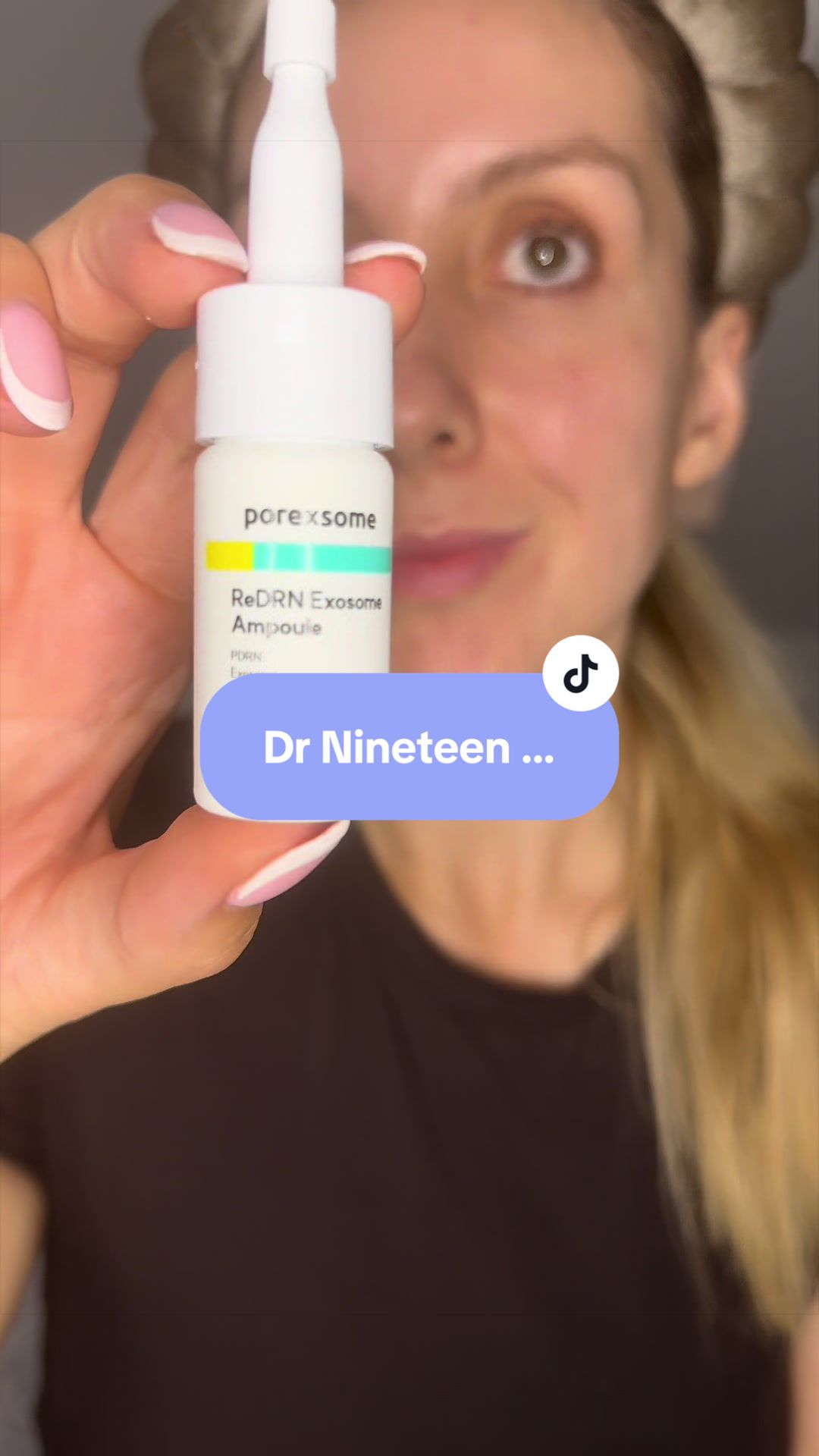 TikTok post by @skinwithtracy for Dr. Nineteen. Caption reads: [...] #pores #poreampoule #viralskincare....