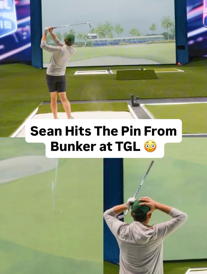 Instagram post by @sean_walsh14 for Good Good Golf. Caption reads: Nearly made it from the BUNKER 😳 @sean_walsh14....
