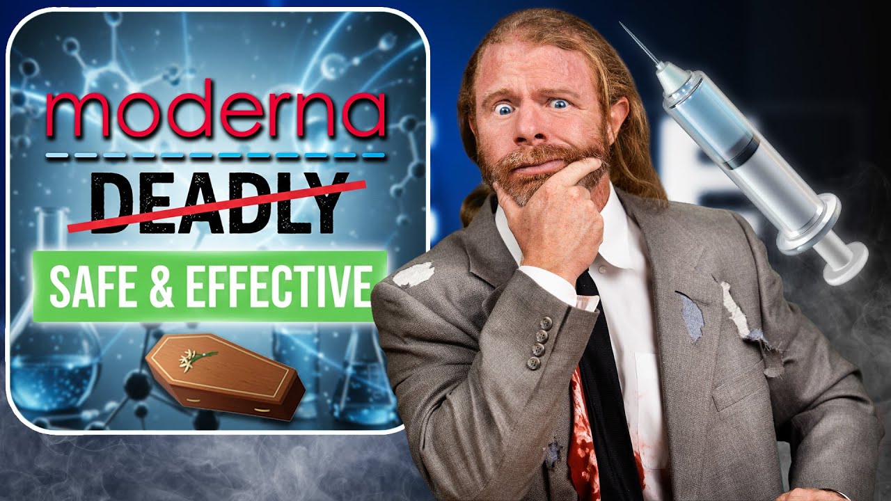 YouTube post by @AwakenWithJP for Ancestral Supplements. Caption reads: Child Safely Died in Moderna Trial, False Flag....